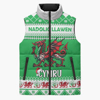 Personalized Wales Christmas Dragon Sleeveless Puffer Jacket Nadolig Llawen Green Version - Wonder Print Shop