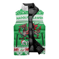 Personalized Wales Christmas Dragon Sleeveless Puffer Jacket Nadolig Llawen Green Version - Wonder Print Shop