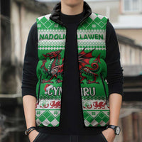 Personalized Wales Christmas Dragon Sleeveless Puffer Jacket Nadolig Llawen Green Version - Wonder Print Shop