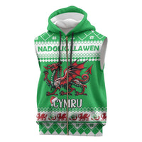 Personalized Wales Christmas Dragon Sleeveless Zip Hoodie Nadolig Llawen Green Version - Wonder Print Shop