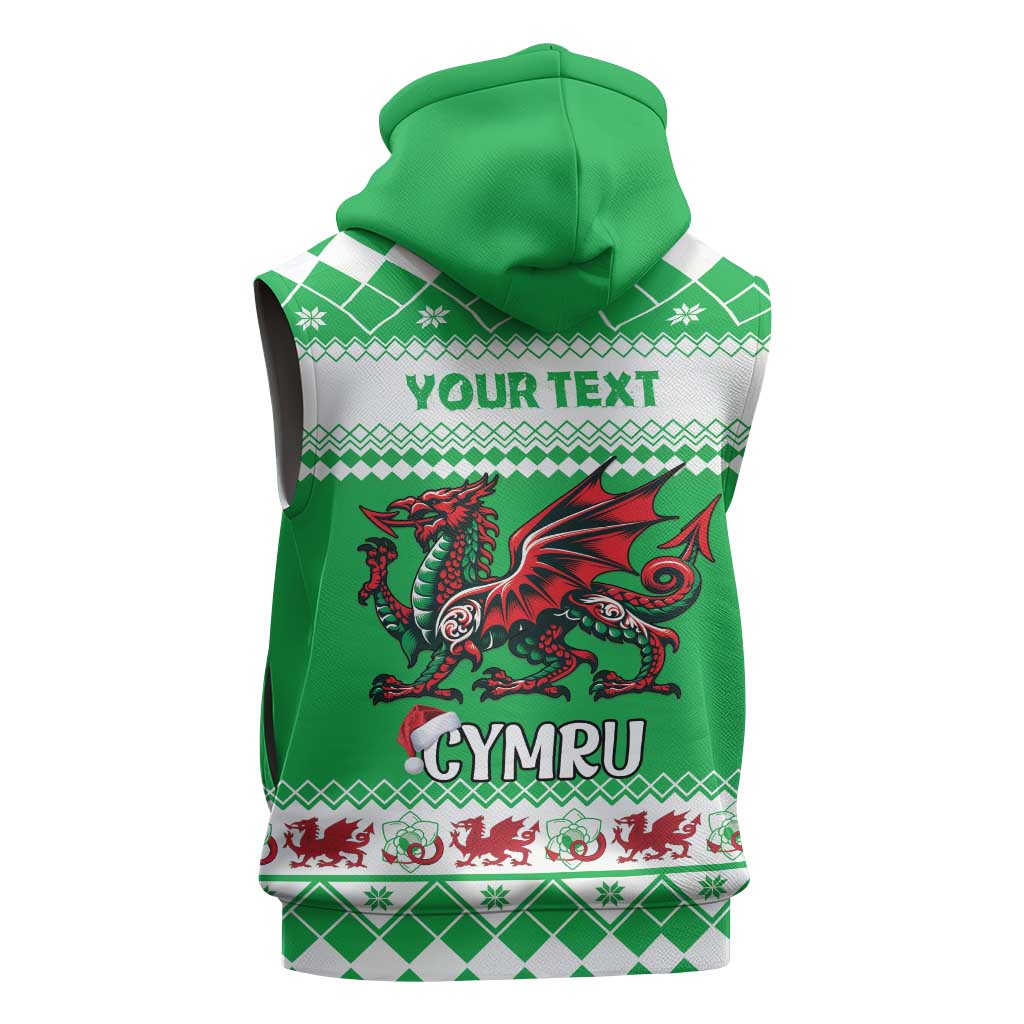 Personalized Wales Christmas Dragon Sleeveless Zip Hoodie Nadolig Llawen Green Version - Wonder Print Shop