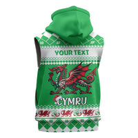 Personalized Wales Christmas Dragon Sleeveless Zip Hoodie Nadolig Llawen Green Version - Wonder Print Shop