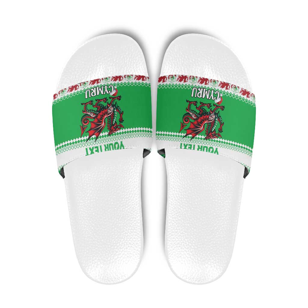 Personalized Wales Christmas Dragon Slide Sandals Nadolig Llawen Green Version - Wonder Print Shop