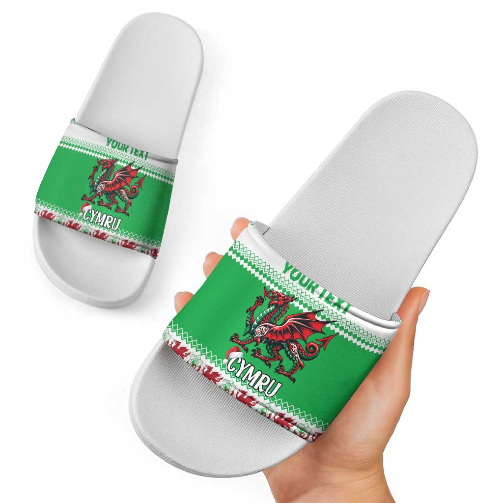 Personalized Wales Christmas Dragon Slide Sandals Nadolig Llawen Green Version - Wonder Print Shop