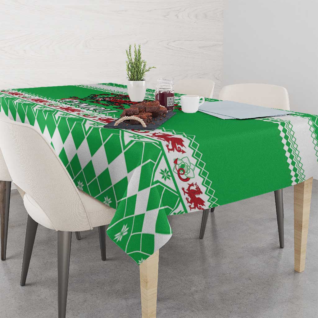 Personalized Wales Christmas Dragon Tablecloth Nadolig Llawen Green Version - Wonder Print Shop