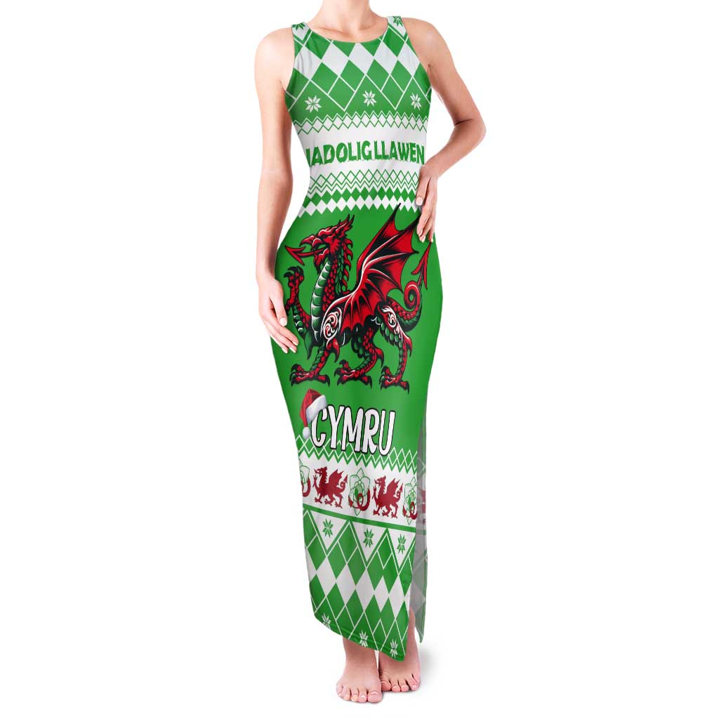 Personalized Wales Christmas Dragon Tank Maxi Dress Nadolig Llawen Green Version - Wonder Print Shop