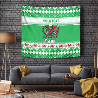Personalized Wales Christmas Dragon Tapestry Nadolig Llawen Green Version - Wonder Print Shop