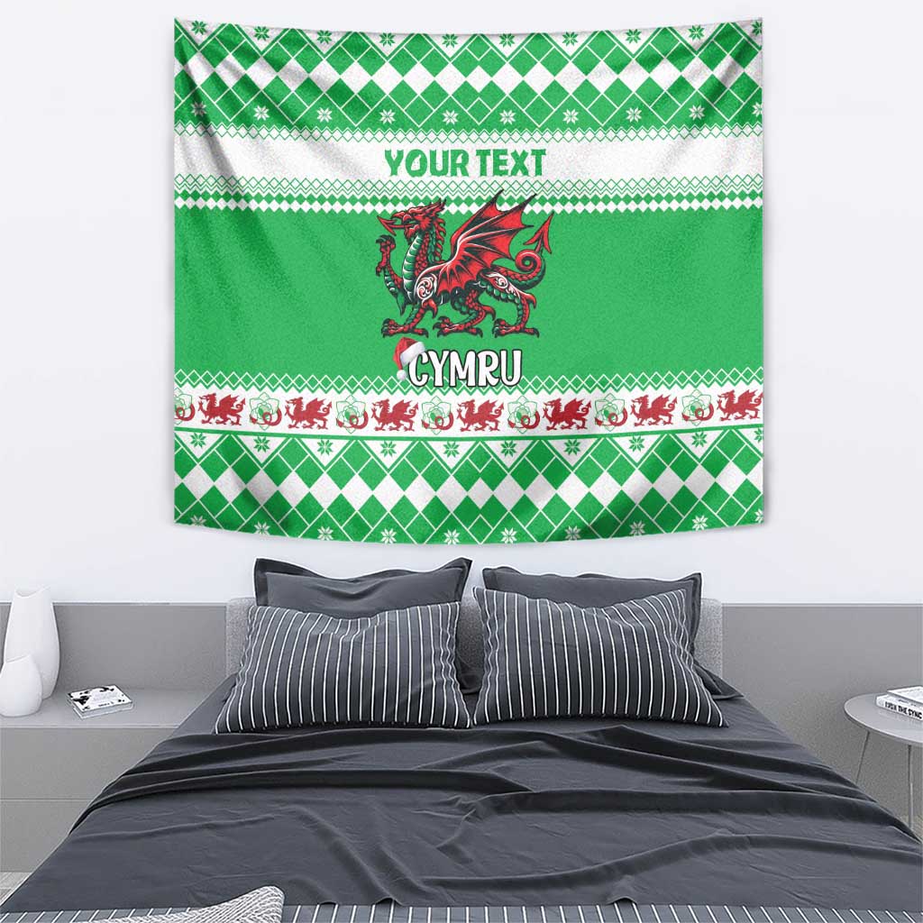 Personalized Wales Christmas Dragon Tapestry Nadolig Llawen Green Version - Wonder Print Shop