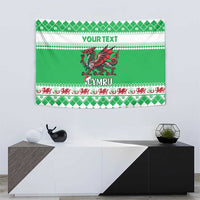 Personalized Wales Christmas Dragon Tapestry Nadolig Llawen Green Version - Wonder Print Shop