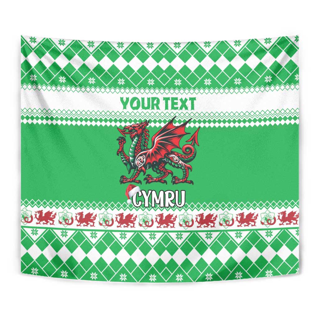 Personalized Wales Christmas Dragon Tapestry Nadolig Llawen Green Version - Wonder Print Shop