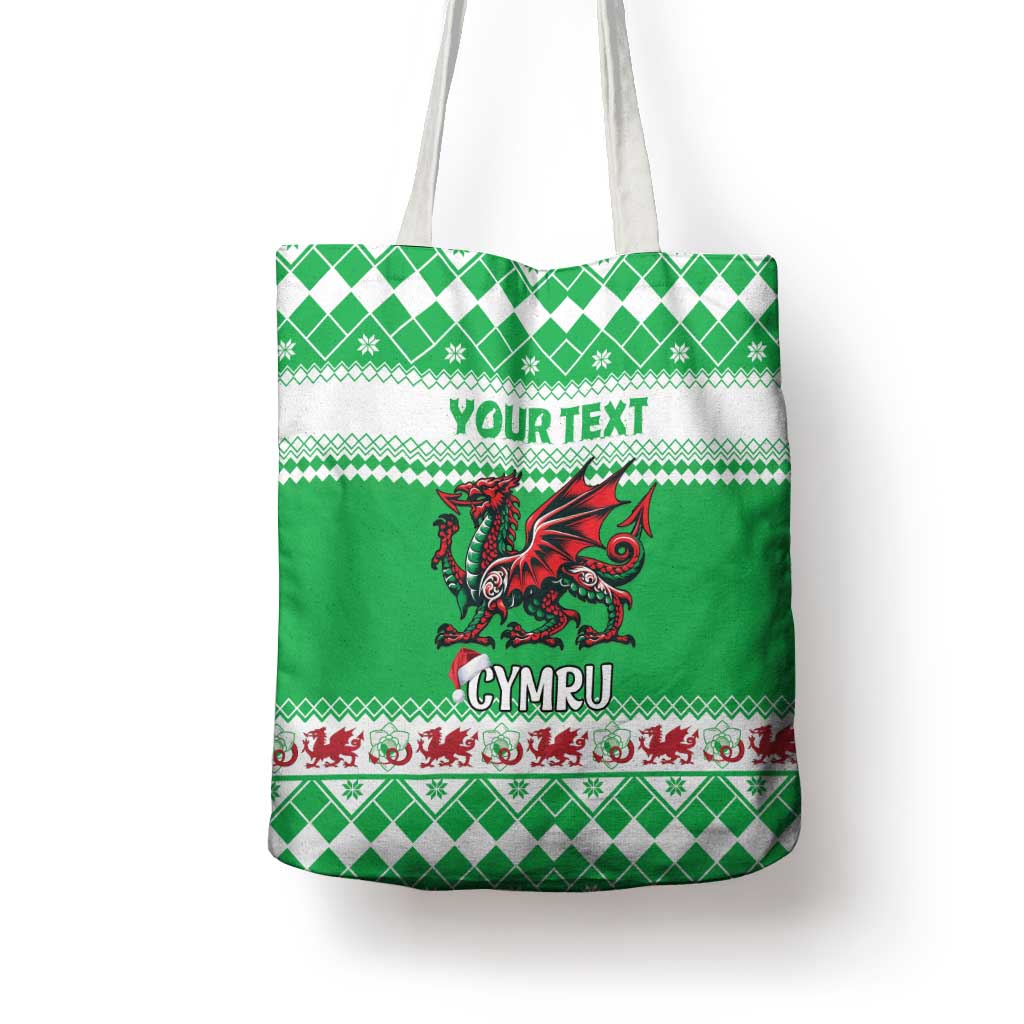 Personalized Wales Christmas Dragon Tote Bag Nadolig Llawen Green Version - Wonder Print Shop