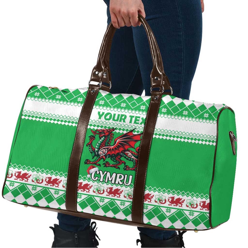 Personalized Wales Christmas Dragon Travel Bag Nadolig Llawen Green Version - Wonder Print Shop