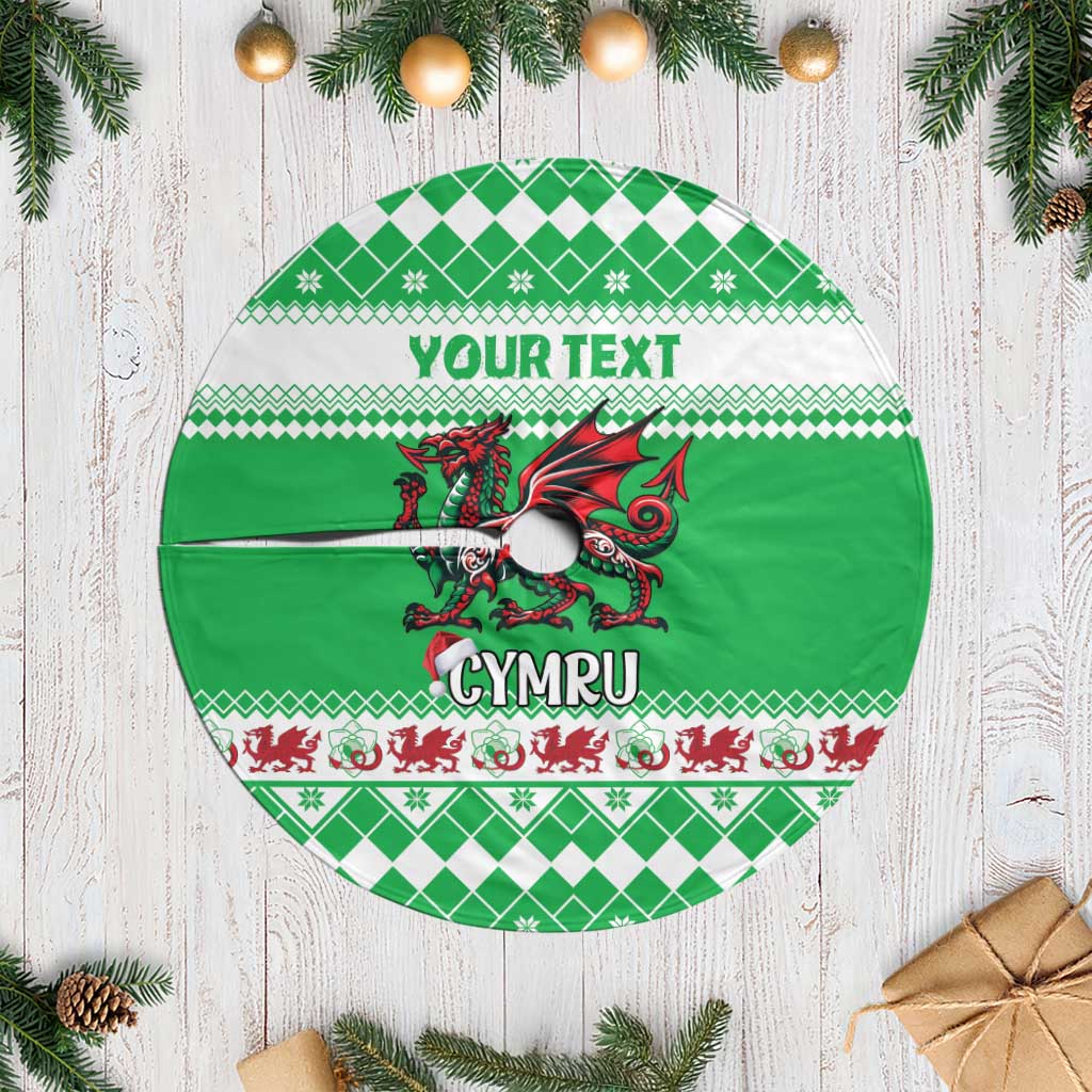 Personalized Wales Christmas Dragon Tree Skirt Nadolig Llawen Green Version - Wonder Print Shop