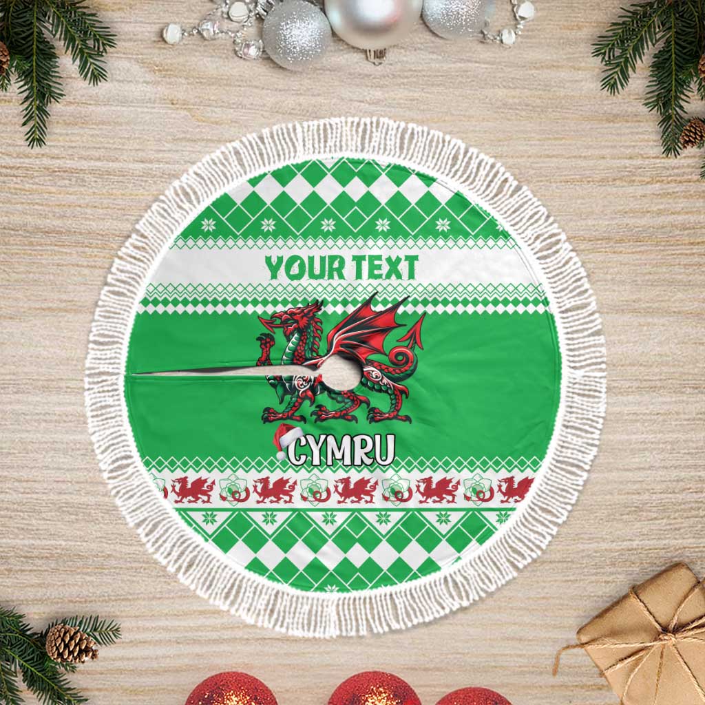 Personalized Wales Christmas Dragon Tree Skirt Nadolig Llawen Green Version - Wonder Print Shop