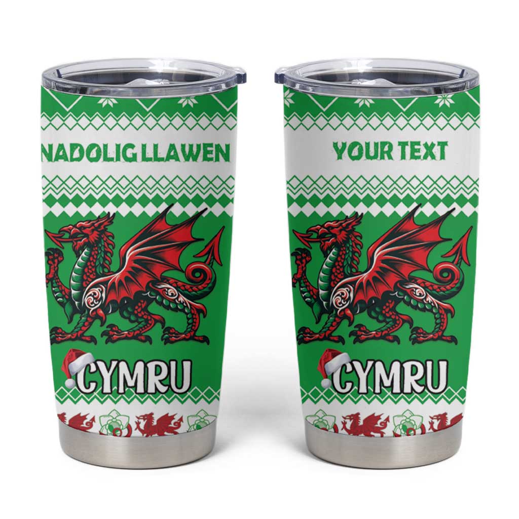 Personalized Wales Christmas Dragon Tumbler Cup Nadolig Llawen Green Version - Wonder Print Shop