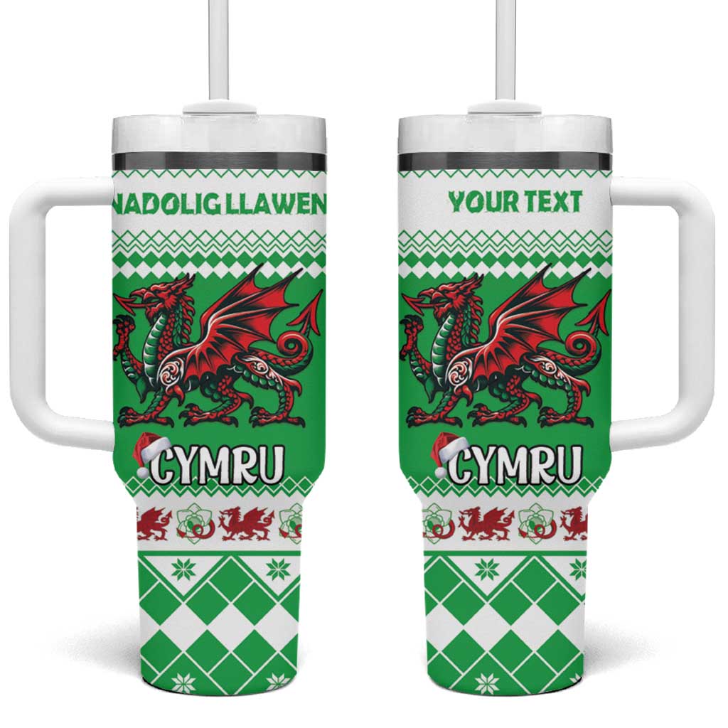 Personalized Wales Christmas Dragon Tumbler With Handle Nadolig Llawen Green Version - Wonder Print Shop