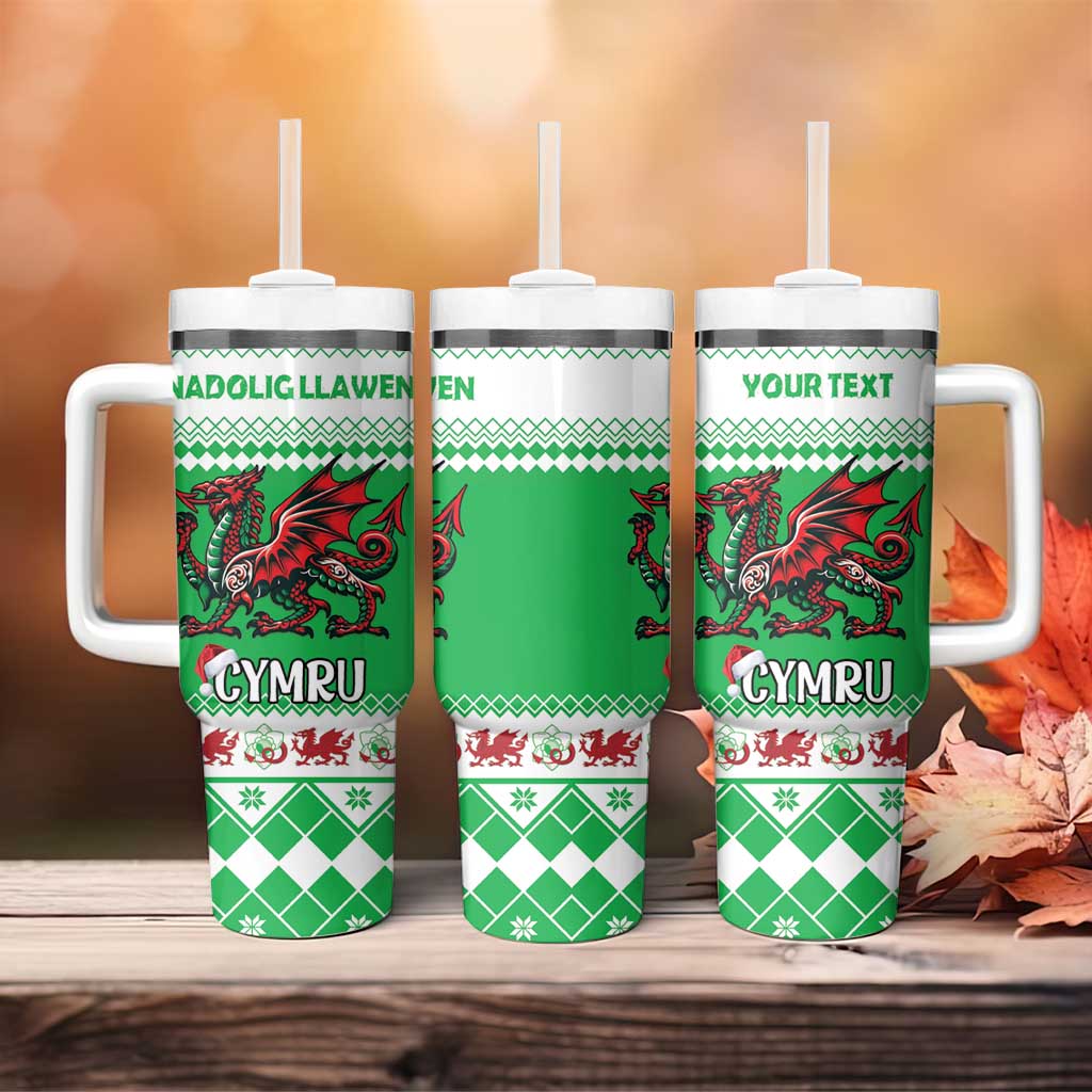Personalized Wales Christmas Dragon Tumbler With Handle Nadolig Llawen Green Version - Wonder Print Shop