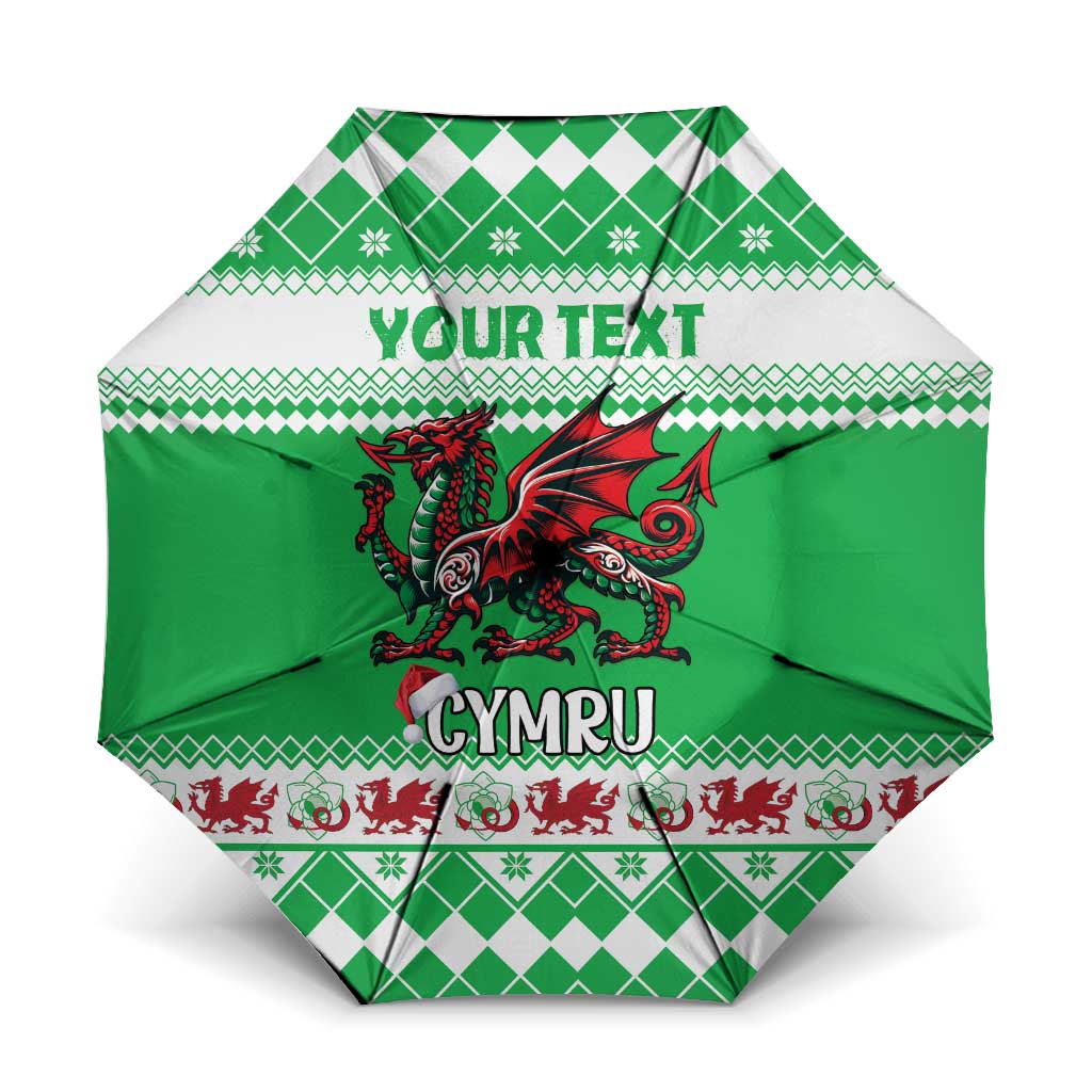 Personalized Wales Christmas Dragon Umbrella Nadolig Llawen Green Version - Wonder Print Shop