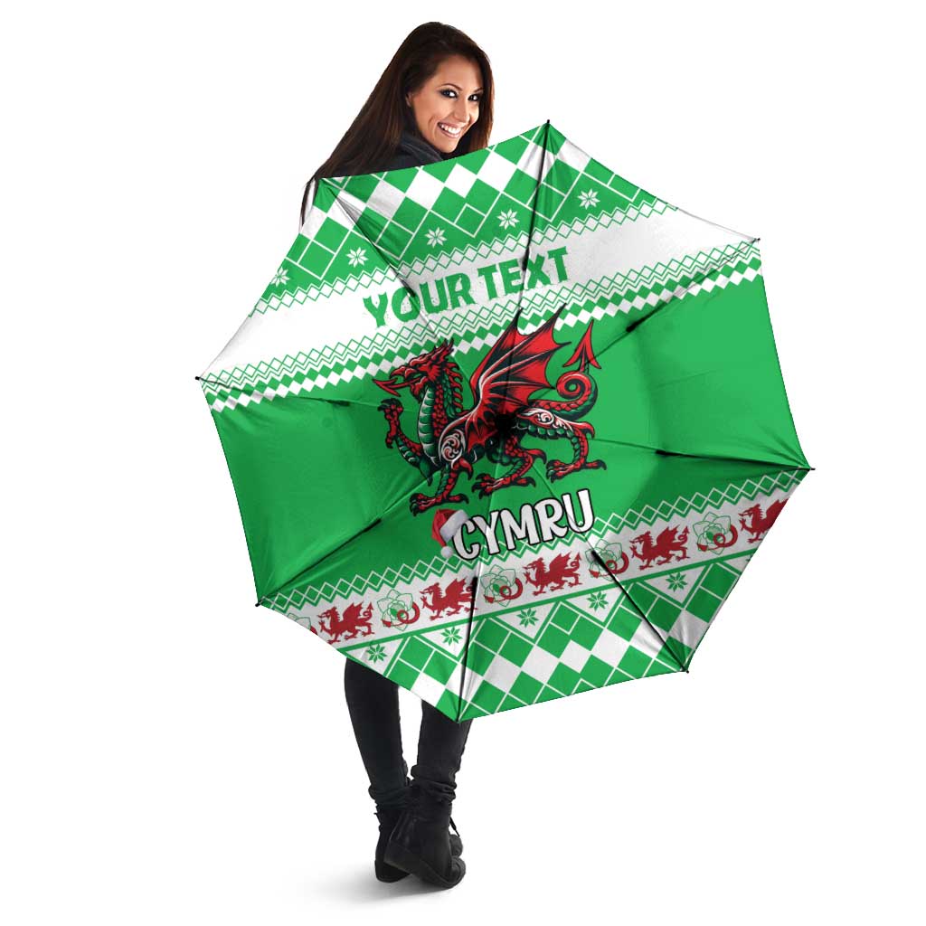 Personalized Wales Christmas Dragon Umbrella Nadolig Llawen Green Version - Wonder Print Shop