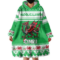 Personalized Wales Christmas Dragon Wearable Blanket Hoodie Nadolig Llawen Green Version - Wonder Print Shop