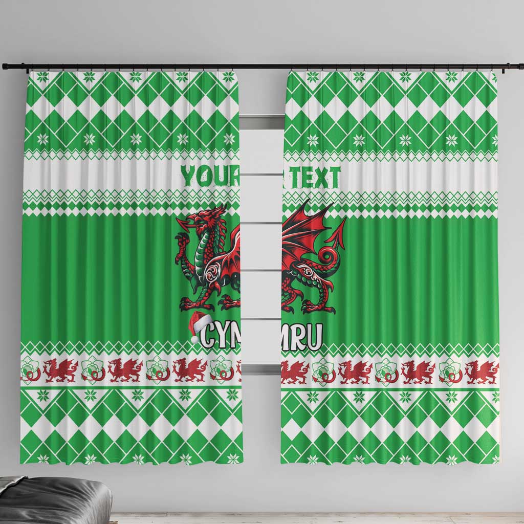 Personalized Wales Christmas Dragon Window Curtain Nadolig Llawen Green Version - Wonder Print Shop