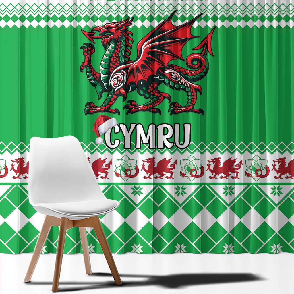 Personalized Wales Christmas Dragon Window Curtain Nadolig Llawen Green Version - Wonder Print Shop