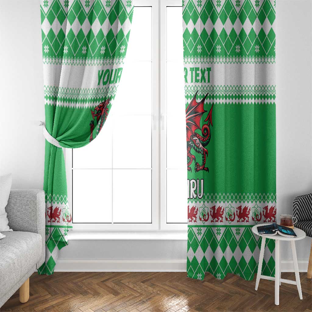 Personalized Wales Christmas Dragon Window Curtain Nadolig Llawen Green Version - Wonder Print Shop