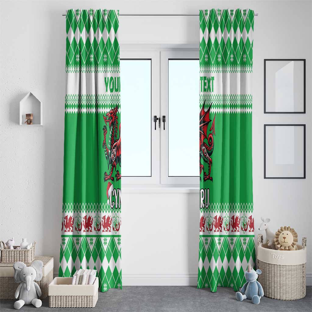 Personalized Wales Christmas Dragon Window Curtain Nadolig Llawen Green Version - Wonder Print Shop