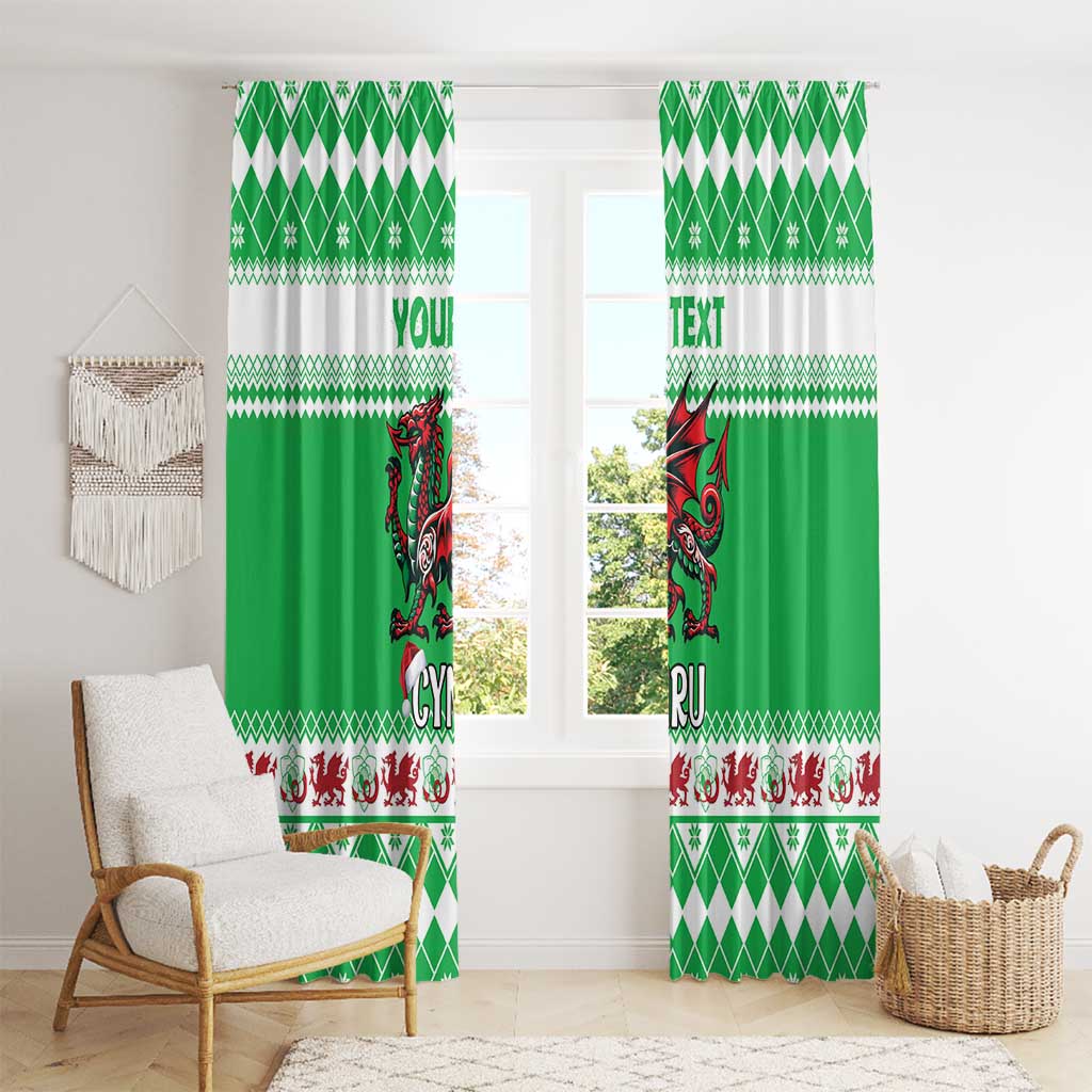 Personalized Wales Christmas Dragon Window Curtain Nadolig Llawen Green Version - Wonder Print Shop