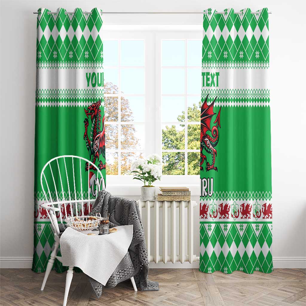 Personalized Wales Christmas Dragon Window Curtain Nadolig Llawen Green Version - Wonder Print Shop