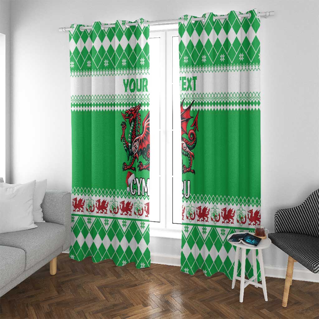 Personalized Wales Christmas Dragon Window Curtain Nadolig Llawen Green Version - Wonder Print Shop