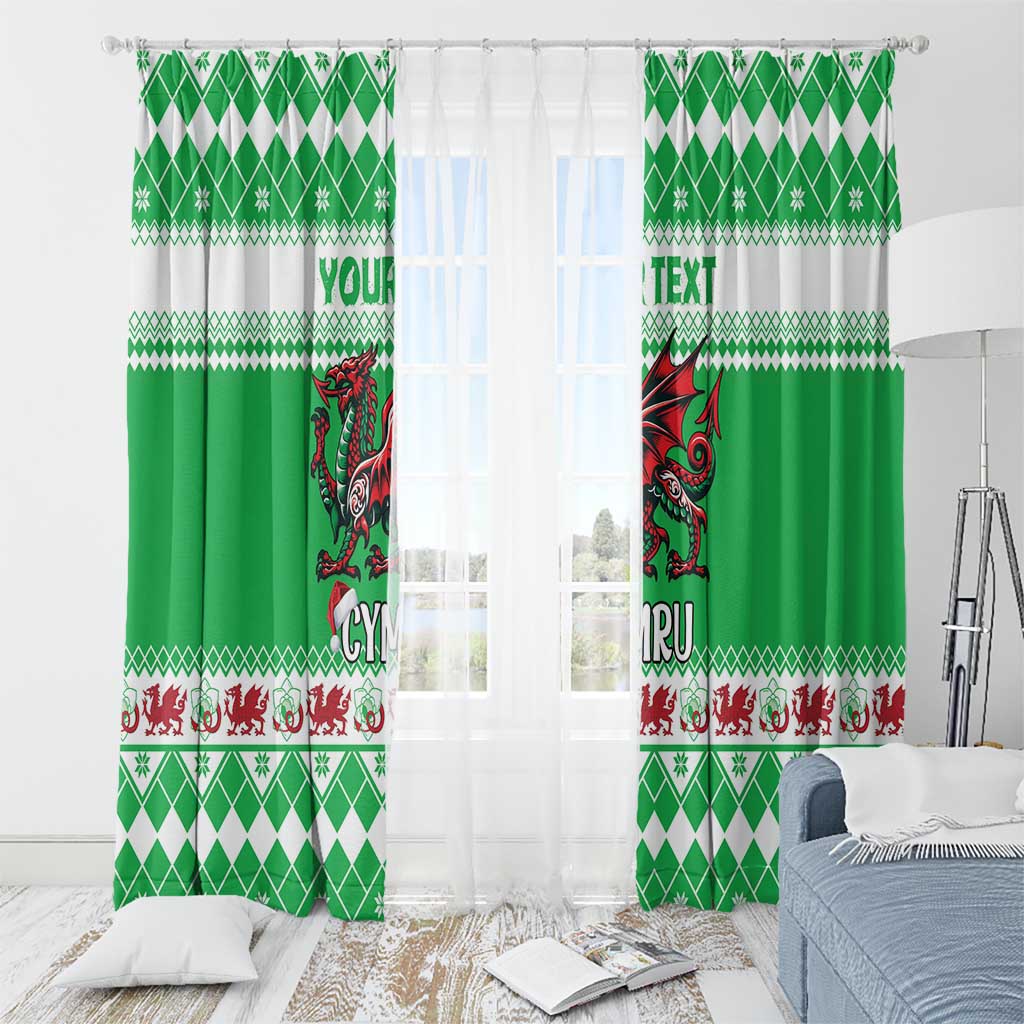Personalized Wales Christmas Dragon Window Curtain Nadolig Llawen Green Version - Wonder Print Shop