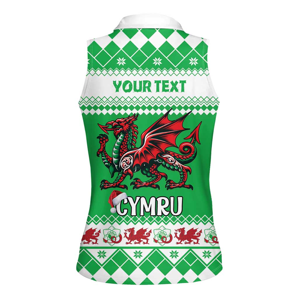 Personalized Wales Christmas Dragon Women Sleeveless Polo Shirt Nadolig Llawen Green Version - Wonder Print Shop
