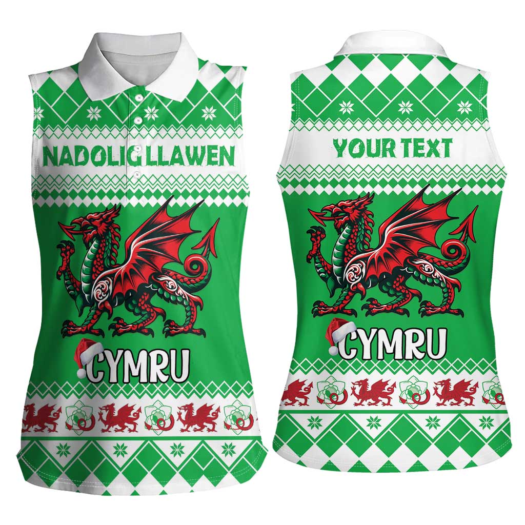 Personalized Wales Christmas Dragon Women Sleeveless Polo Shirt Nadolig Llawen Green Version - Wonder Print Shop