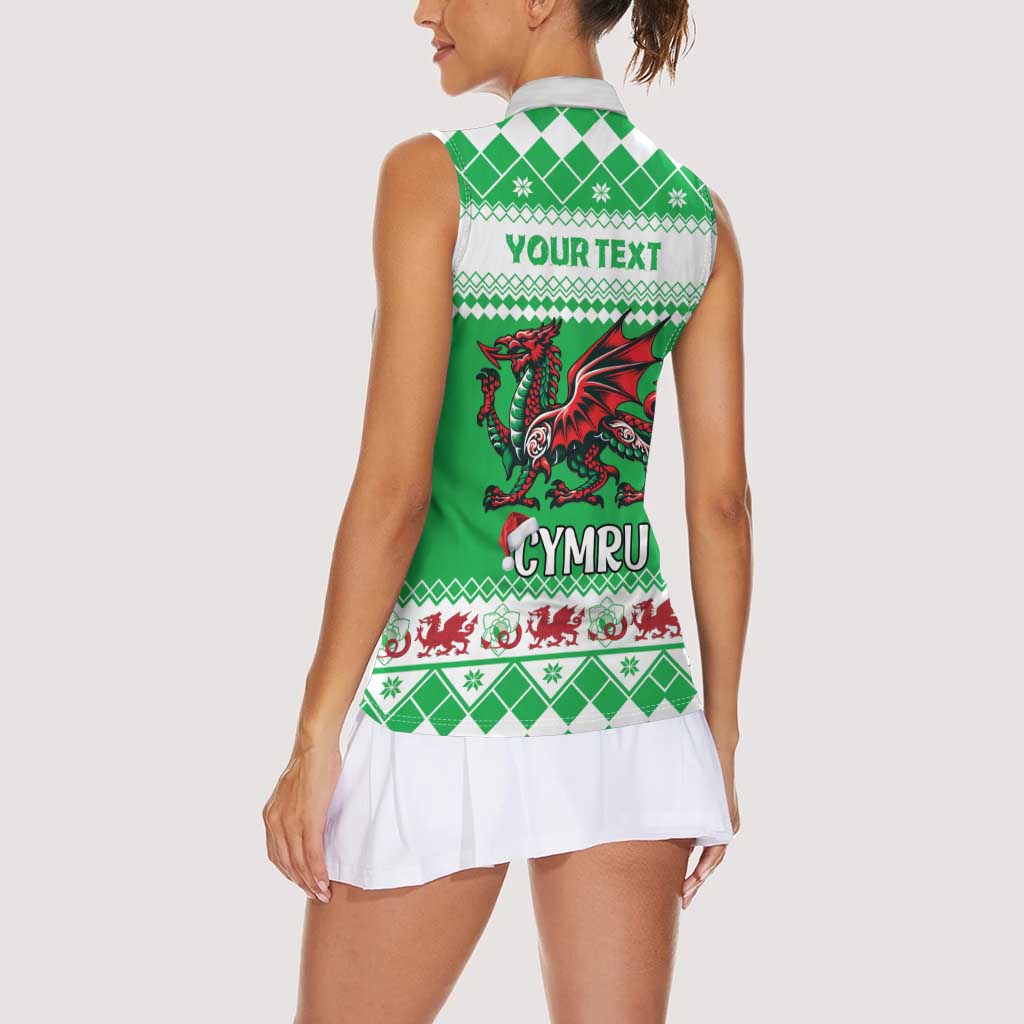 Personalized Wales Christmas Dragon Women Sleeveless Polo Shirt Nadolig Llawen Green Version - Wonder Print Shop