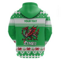 Personalized Wales Christmas Dragon Zip Hoodie Nadolig Llawen Green Version - Wonder Print Shop