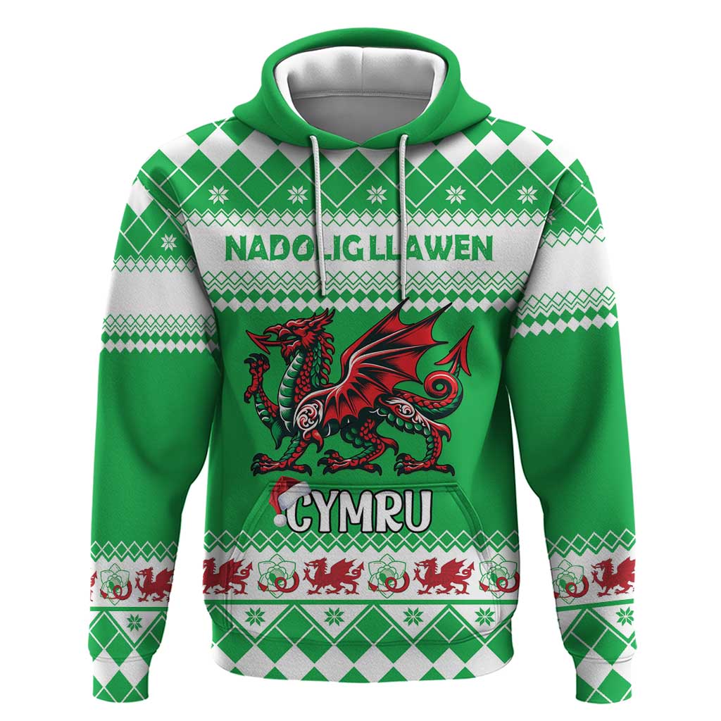 Personalized Wales Christmas Dragon Zip Hoodie Nadolig Llawen Green Version - Wonder Print Shop