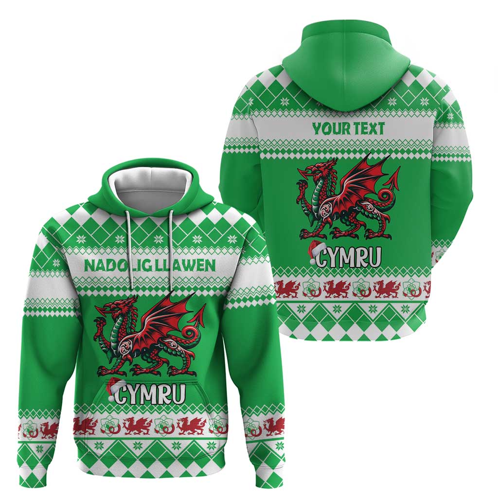 Personalized Wales Christmas Dragon Zip Hoodie Nadolig Llawen Green Version - Wonder Print Shop