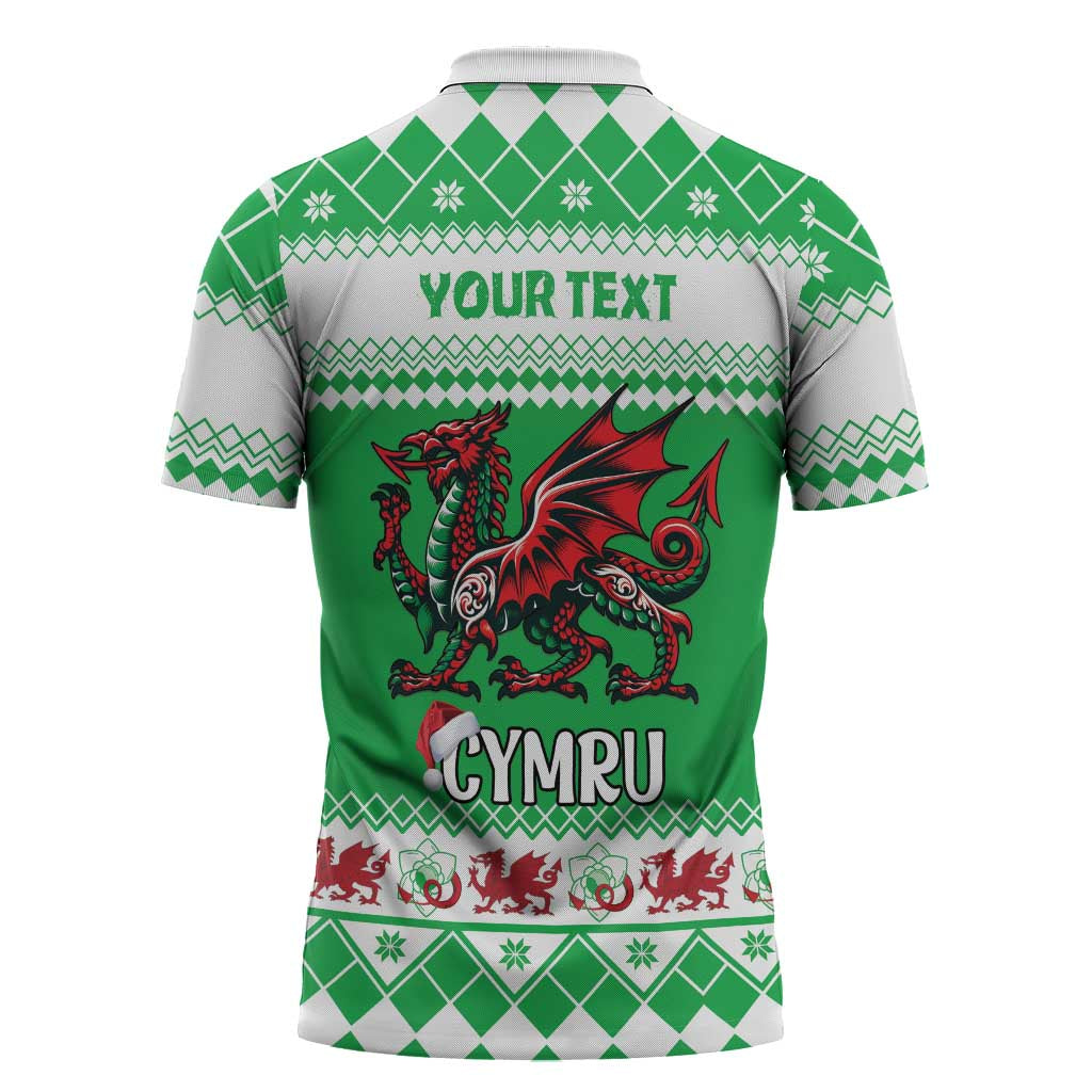 Personalized Wales Christmas Dragon Zipper Polo Shirt Nadolig Llawen Green Version - Wonder Print Shop