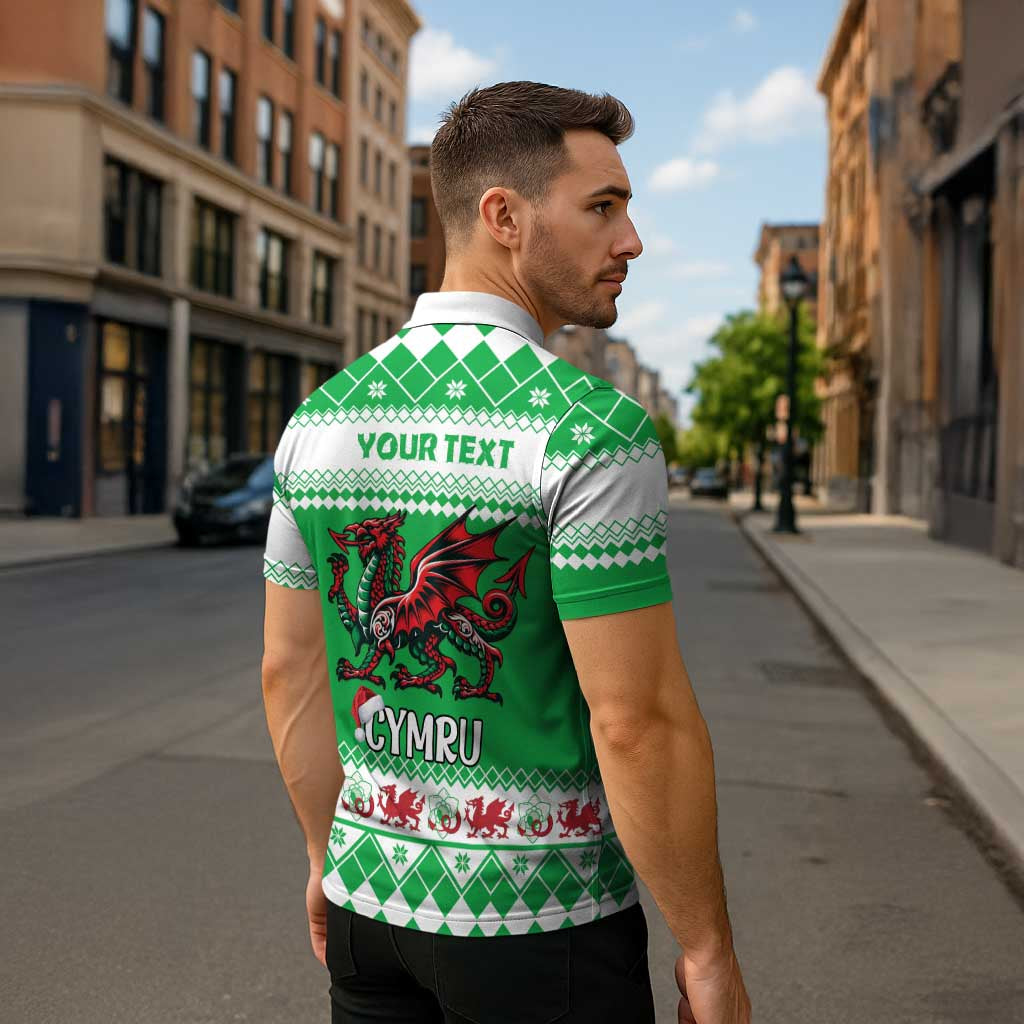 Personalized Wales Christmas Dragon Zipper Polo Shirt Nadolig Llawen Green Version - Wonder Print Shop