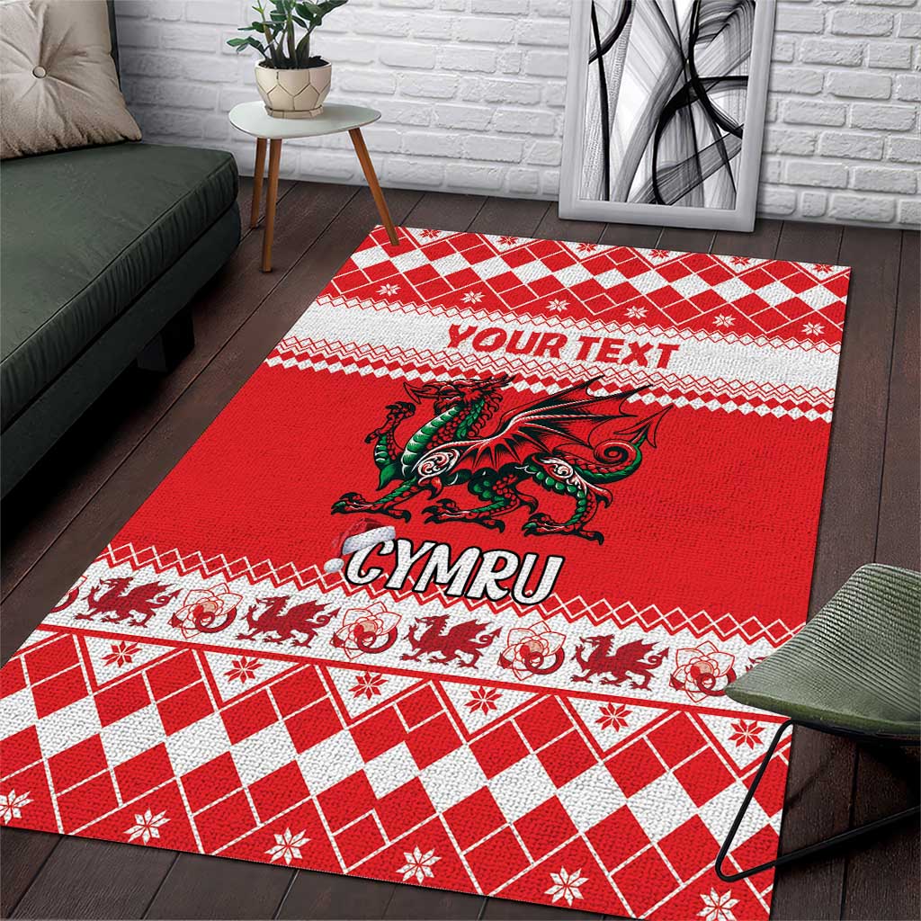 Personalized Wales Christmas Dragon Area Rug Nadolig Llawen Red Version - Wonder Print Shop