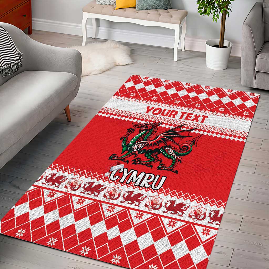 Personalized Wales Christmas Dragon Area Rug Nadolig Llawen Red Version - Wonder Print Shop