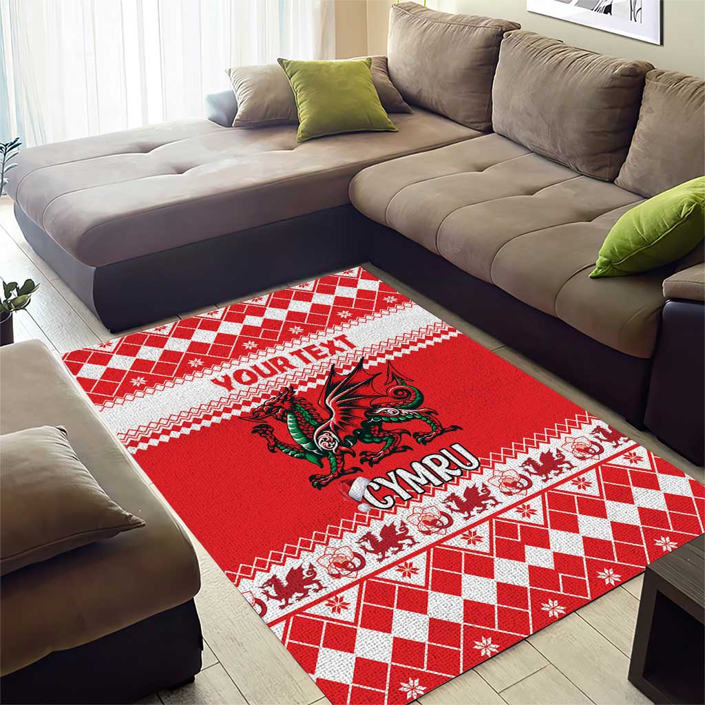 Personalized Wales Christmas Dragon Area Rug Nadolig Llawen Red Version - Wonder Print Shop