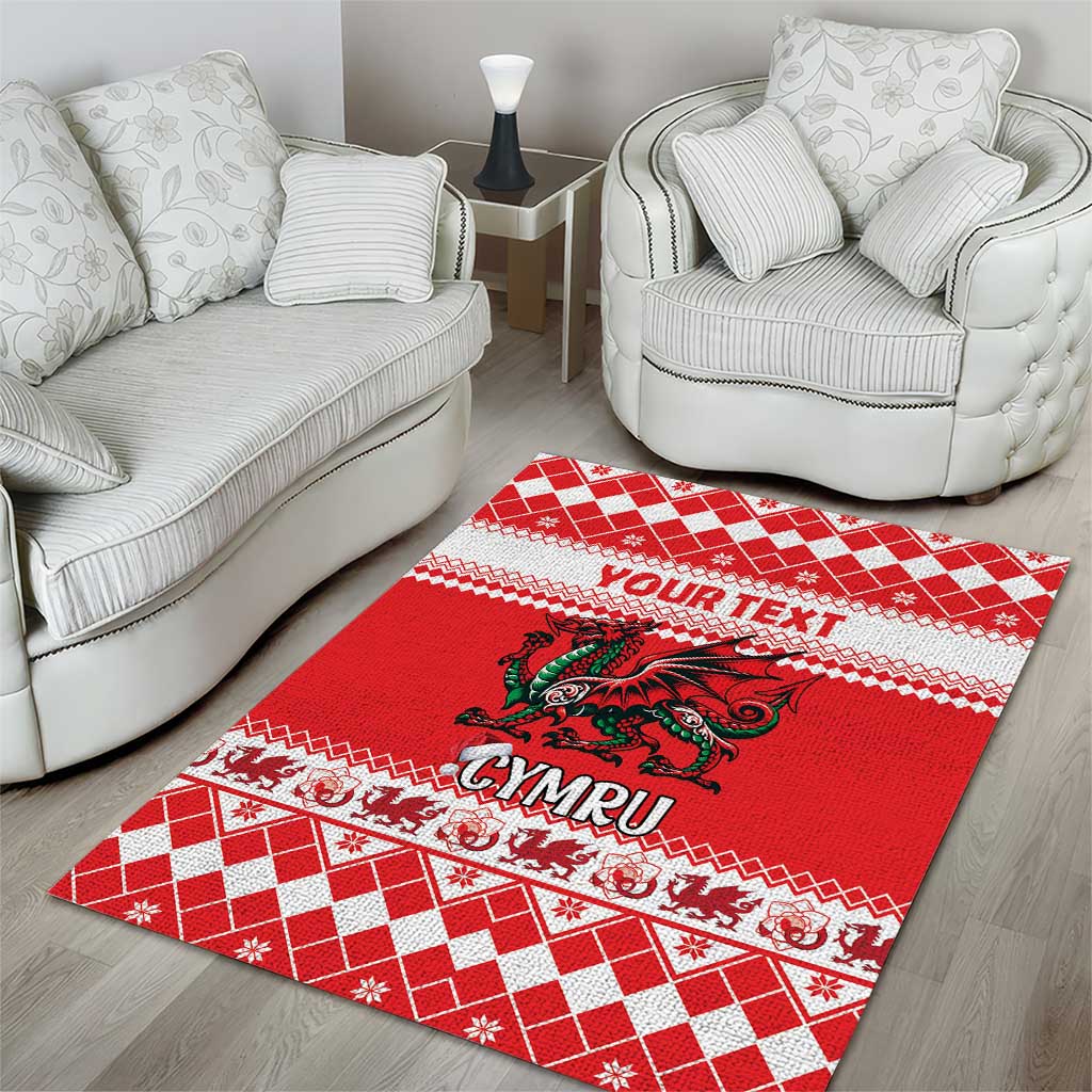 Personalized Wales Christmas Dragon Area Rug Nadolig Llawen Red Version - Wonder Print Shop