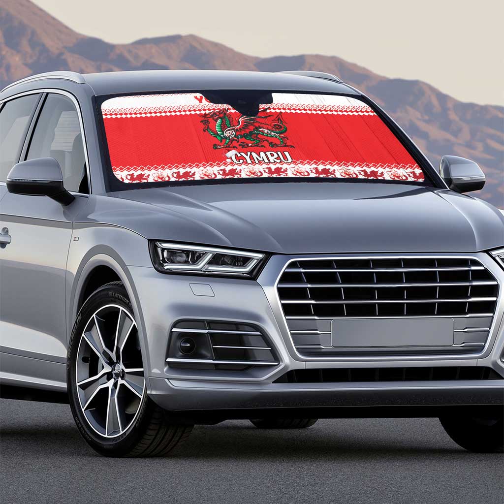 Personalized Wales Christmas Dragon Auto Sun Shade Nadolig Llawen Red Version - Wonder Print Shop