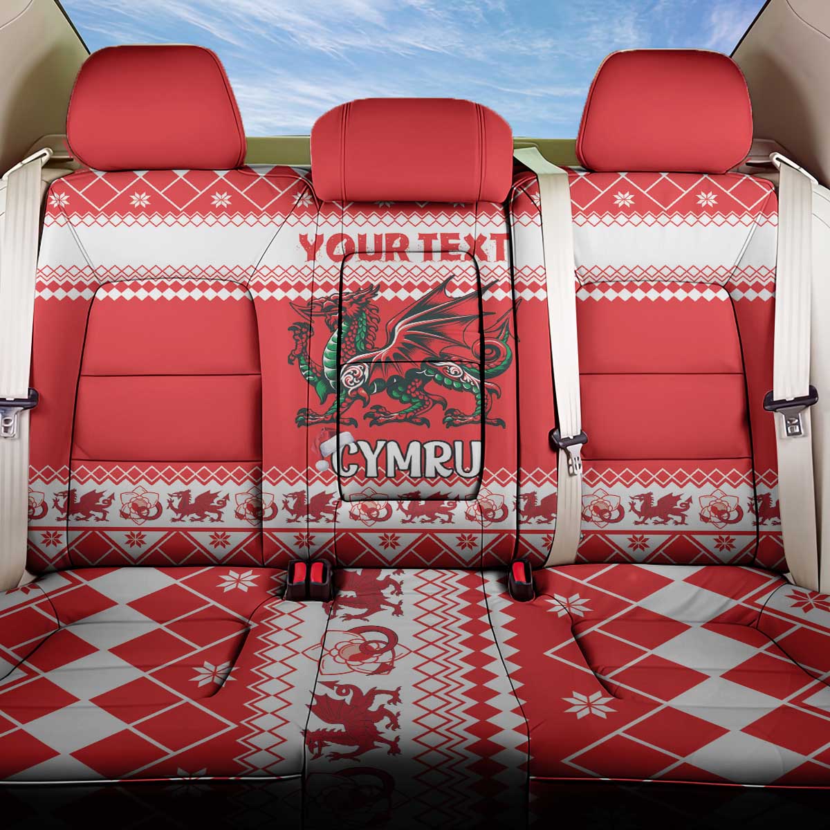 Personalized Wales Christmas Dragon Back Car Seat Cover Nadolig Llawen Red Version - Wonder Print Shop