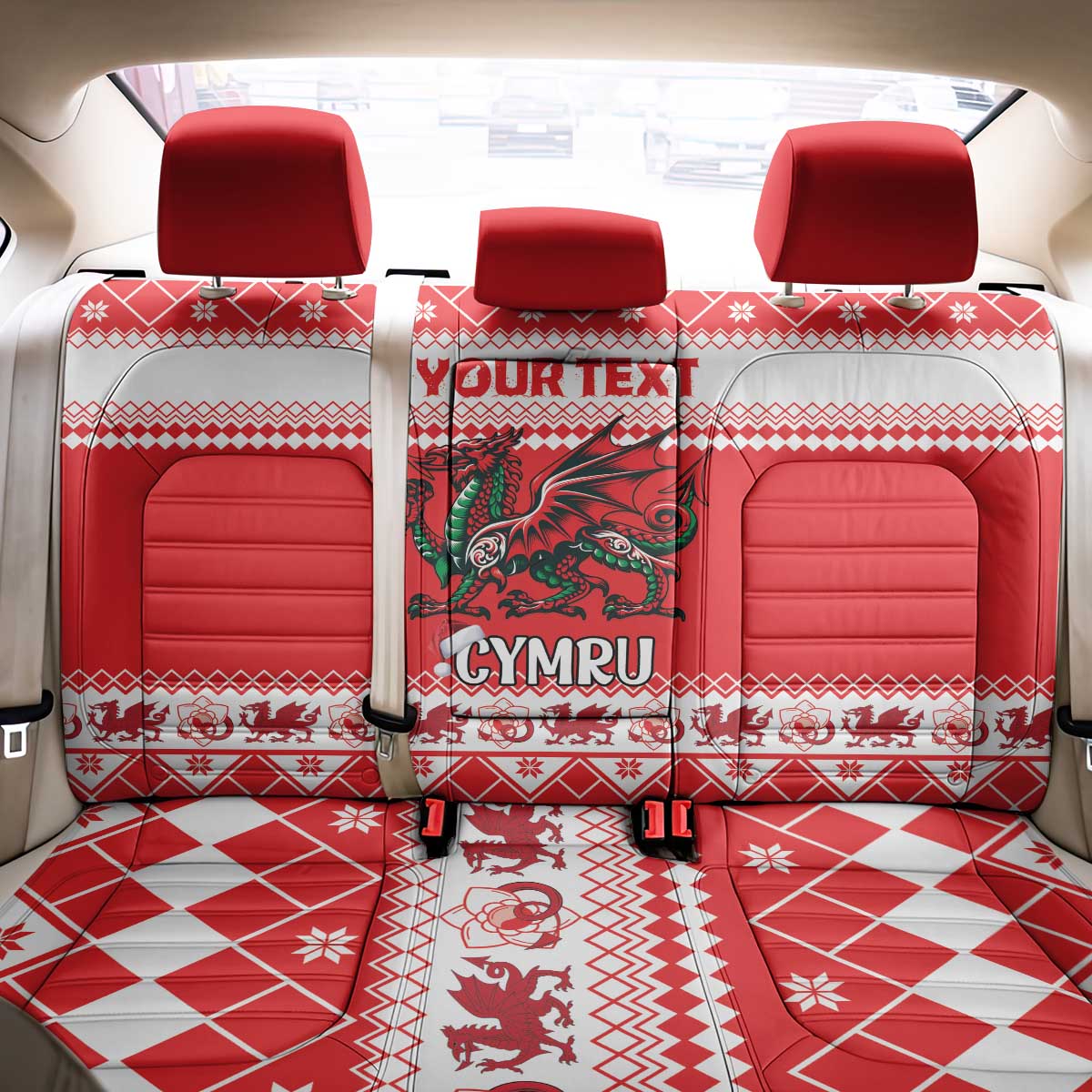 Personalized Wales Christmas Dragon Back Car Seat Cover Nadolig Llawen Red Version - Wonder Print Shop