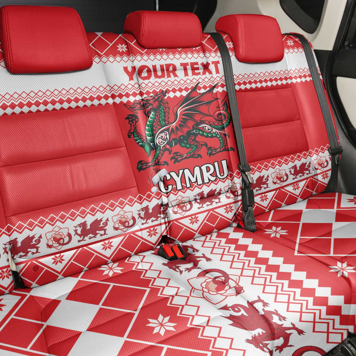 Personalized Wales Christmas Dragon Back Car Seat Cover Nadolig Llawen Red Version - Wonder Print Shop