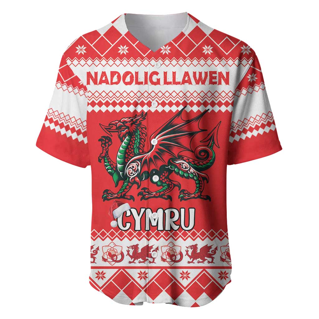 Personalized Wales Christmas Dragon Baseball Jersey Nadolig Llawen Red Version - Wonder Print Shop