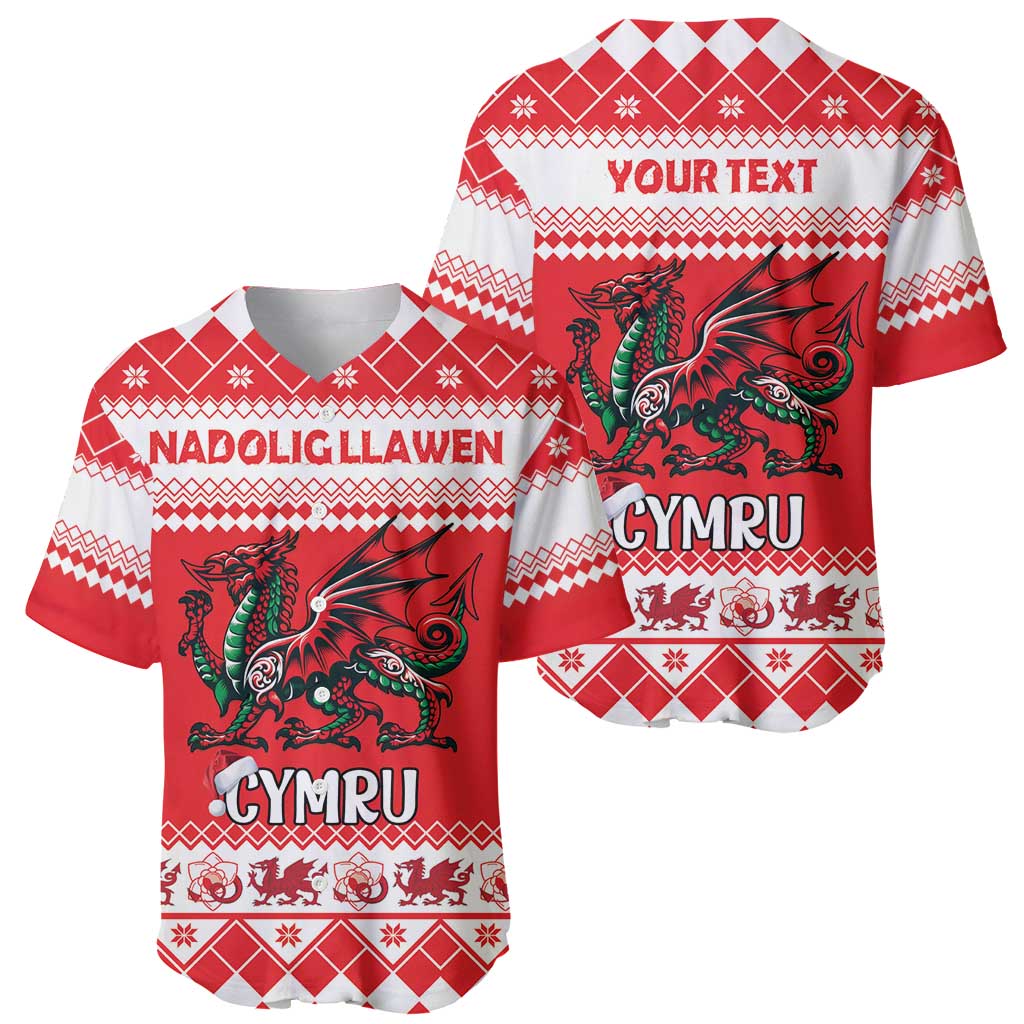 Personalized Wales Christmas Dragon Baseball Jersey Nadolig Llawen Red Version - Wonder Print Shop